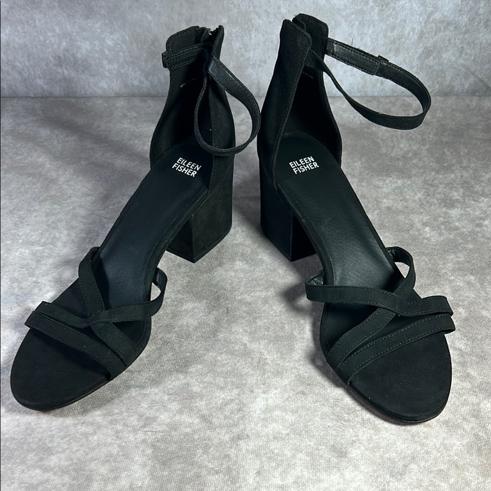 NWOT Eileen Fisher Black Women's Sandals Heeled Sz 13 Block Heel Summer